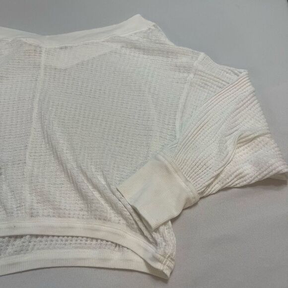 Free People Southside White Waffle Thermal Knit Top Size Small - Picture 7 of 9